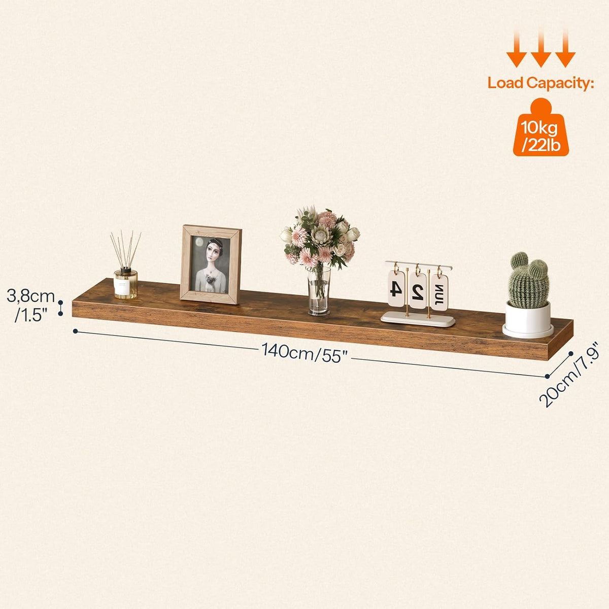 HOOBRO Floating Shelves for Wall, Wall Mounted Shelf Set of 2, 55" Hanging Shelf with Invisible