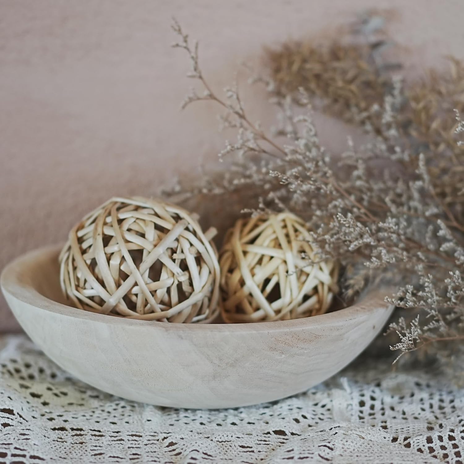 Hand Carved Wooden Decorative Bowl for Home Entryway Decor, Wood Centerpiece Bowl for Coffee Table
