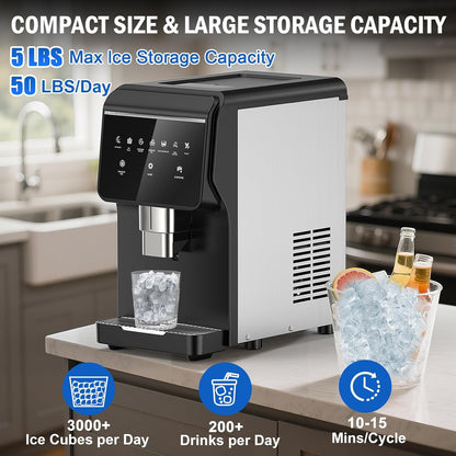 Nugget Ice Maker Countertop, 50LBS/Day with 5LBS Storage Bin, Water Dispenser Countertop Ice Maker