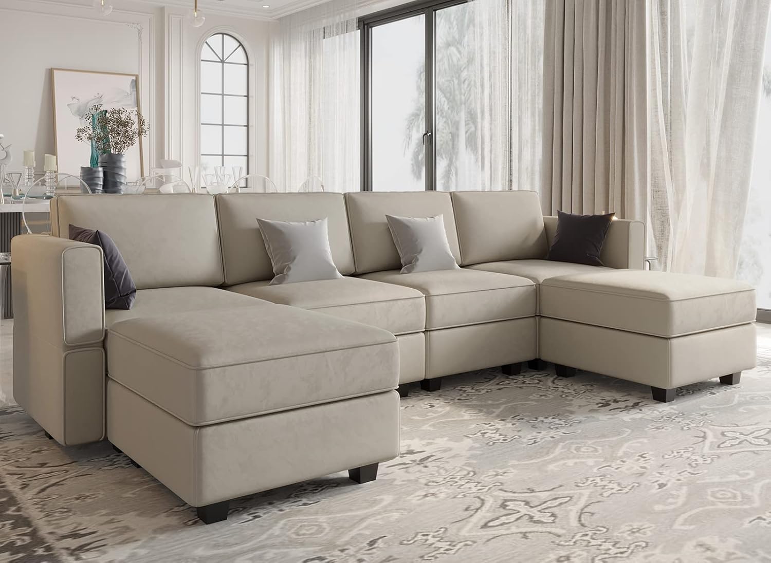 Belffin Modular Sectional Sofa with Reversible Chaises Velvet U Shaped Sectional Couch with Storage