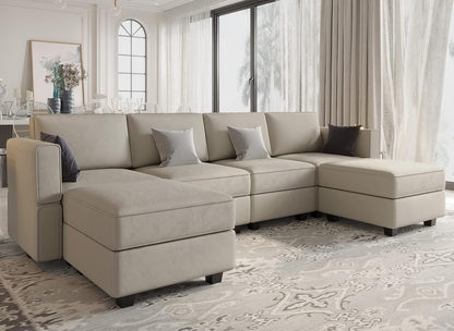 Belffin Modular Sectional Sofa with Reversible Chaises Velvet U Shaped Sectional Couch with Storage