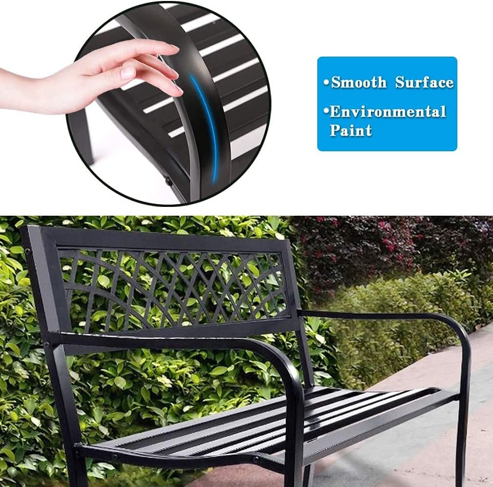 Garden Bench,Outdoor Benches,Iron Steel Frame Patio Bench with Mesh Pattern and Plastic Backrest