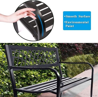 Garden Bench,Outdoor Benches,Iron Steel Frame Patio Bench with Mesh Pattern and Plastic Backrest