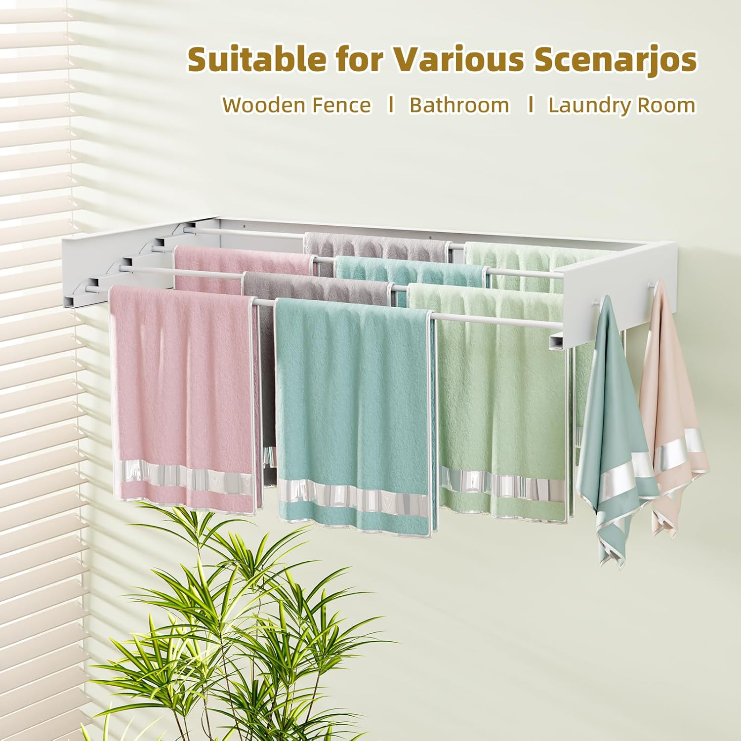 Wall Mounted Drying Rack for Laundry 23.6'', Foldable Laundry Drying Rack Clothing Wall Mount with