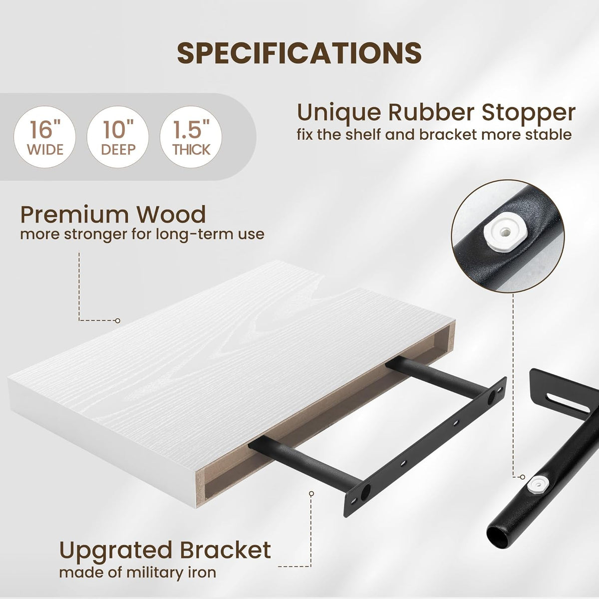 Fun Memories Wood Floating Shelves 16 Inch, 10 Inch Deep Shelves Wall Mount, Wall Shelves with