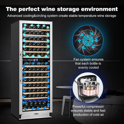 Tylza 24 Inch Wine Fridge Dual Zone, 180 Bottle Wine Cooler Refrigerator With Stainless Steel and