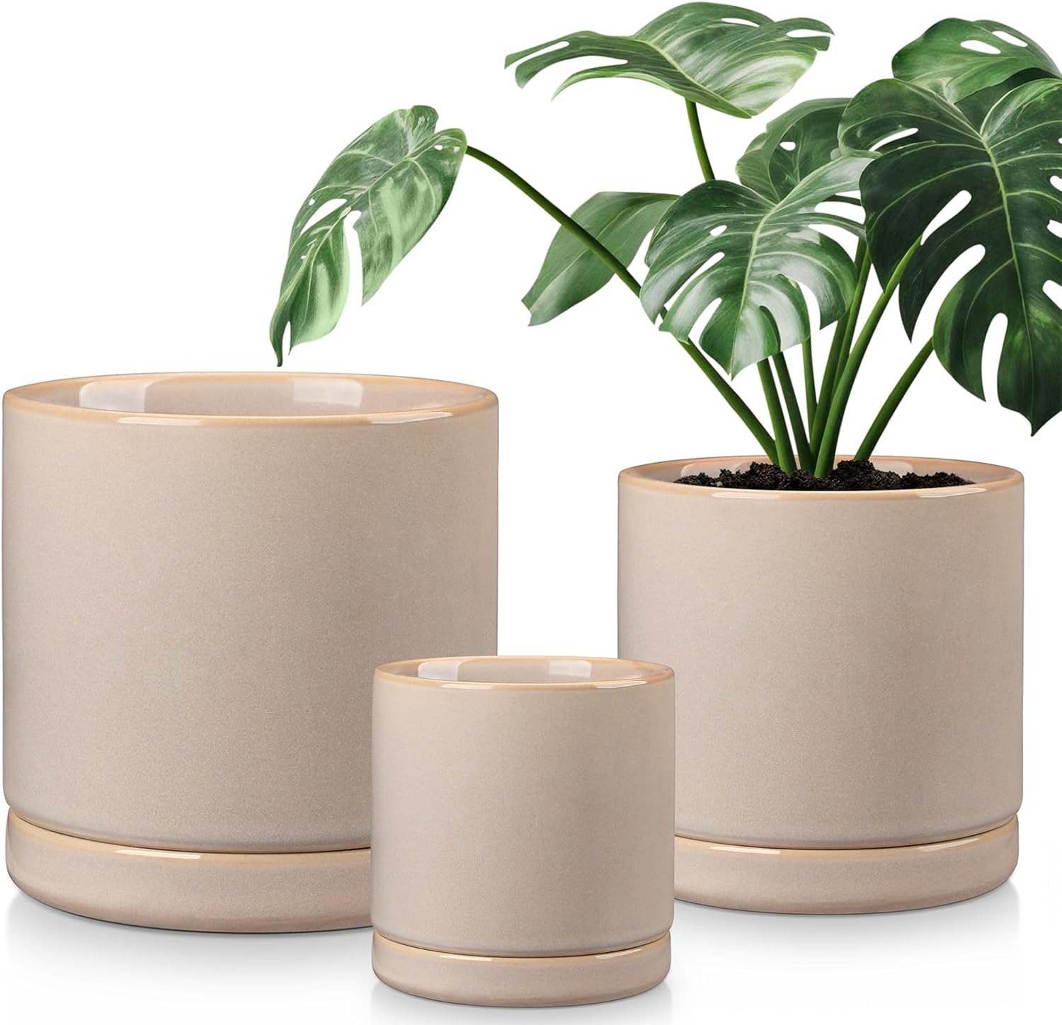 vancasso Ceramic Planters, Plant Pots for Indoor Plants, 6.25+8.25+10.25 Inch Ceramic Pots for