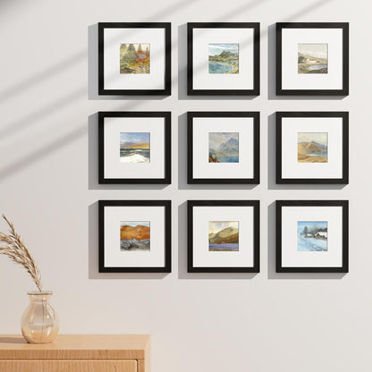 Vittanly 8x8 Picture Frames Set of 9, Shatter Resistant Plexiglass, Display 4x4 Pictures with Mat