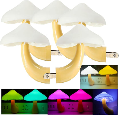 AUSAYE 5Pack Sensor LED Night Light Plug in Lamp 7 Color Changing Mushroom Light Cute Night Lights