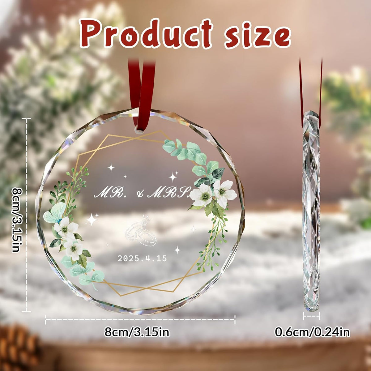Custom Christmas Ornament Glass-Personalized Christmas Ornaments with Photo/Name/Date/Text,Wedding