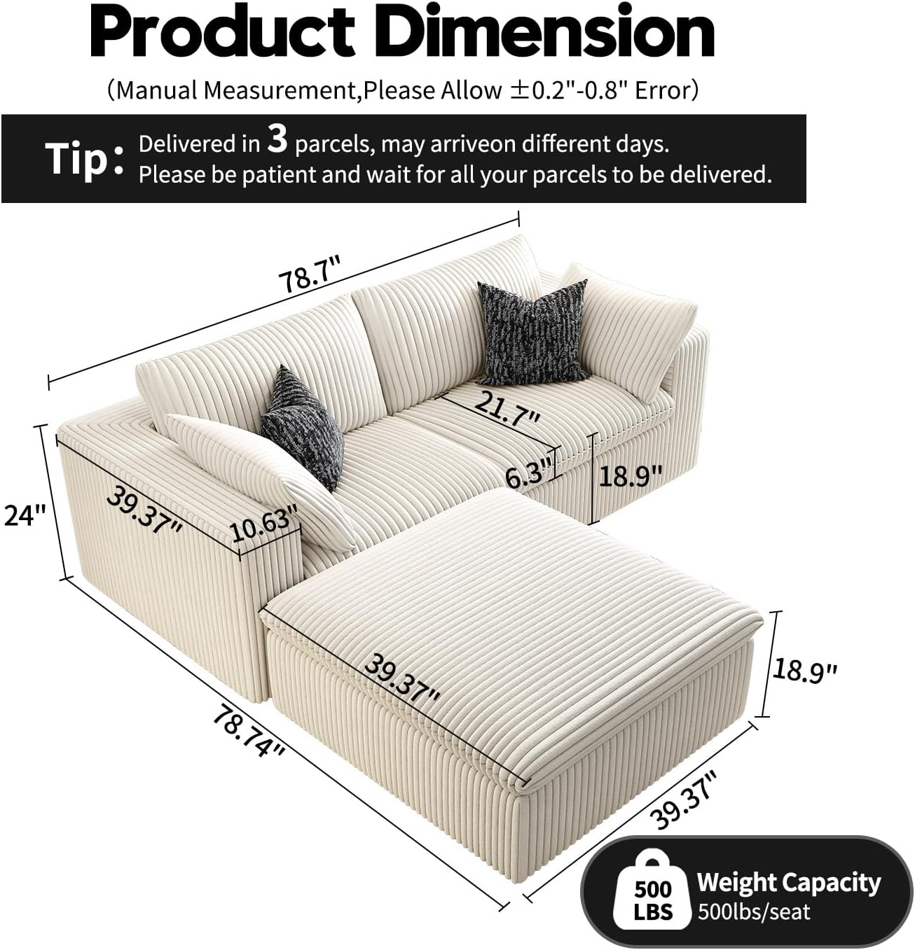 LoveSeat Cloud Couch Modular Sectional Sofa for Living Room,Modern Sofa with Deep Seat，2 Seater