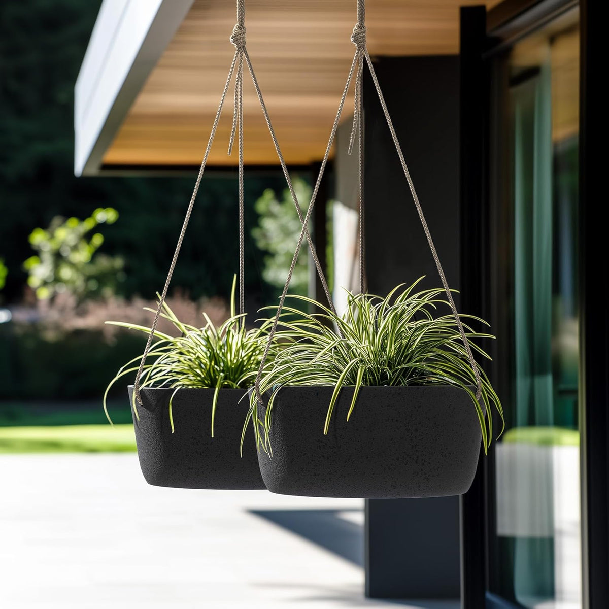 La Jolie Maison Large Hanging Planters - 12 Inch Outdoor Flower Pots, Hanging Garden Planters Set