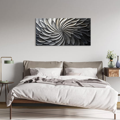 LASMOND Abstract Black and White Wall Art for Living Room Modern Canvas Print Painting Lines Flower