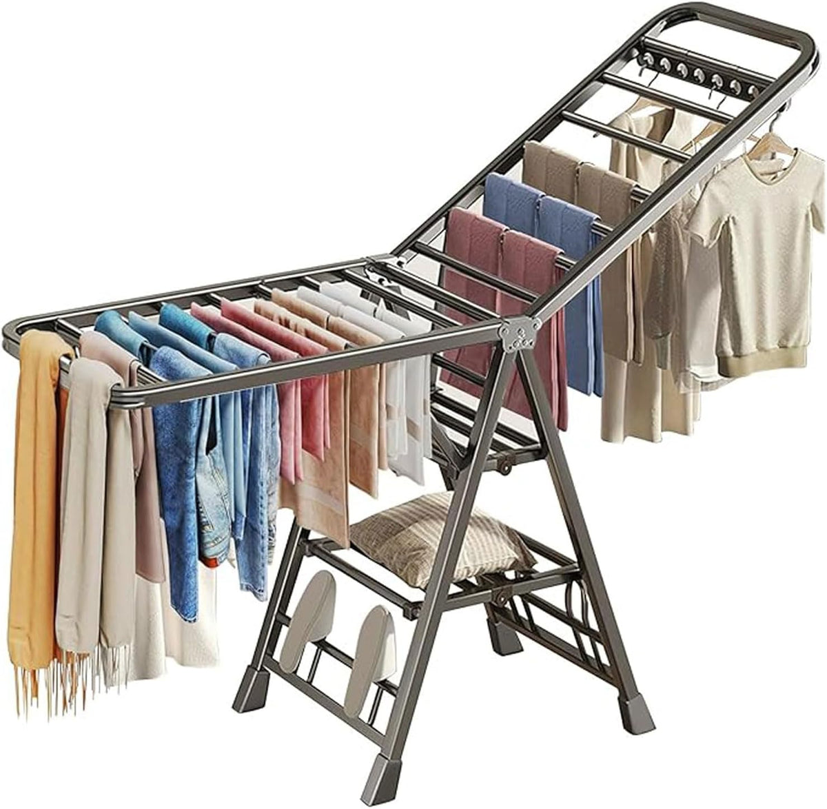 Mimiblack Heavy Duty Clothes Drying Rack Foldable with Wheels, 71'' Extra-Thick Metal Laundry Dryer