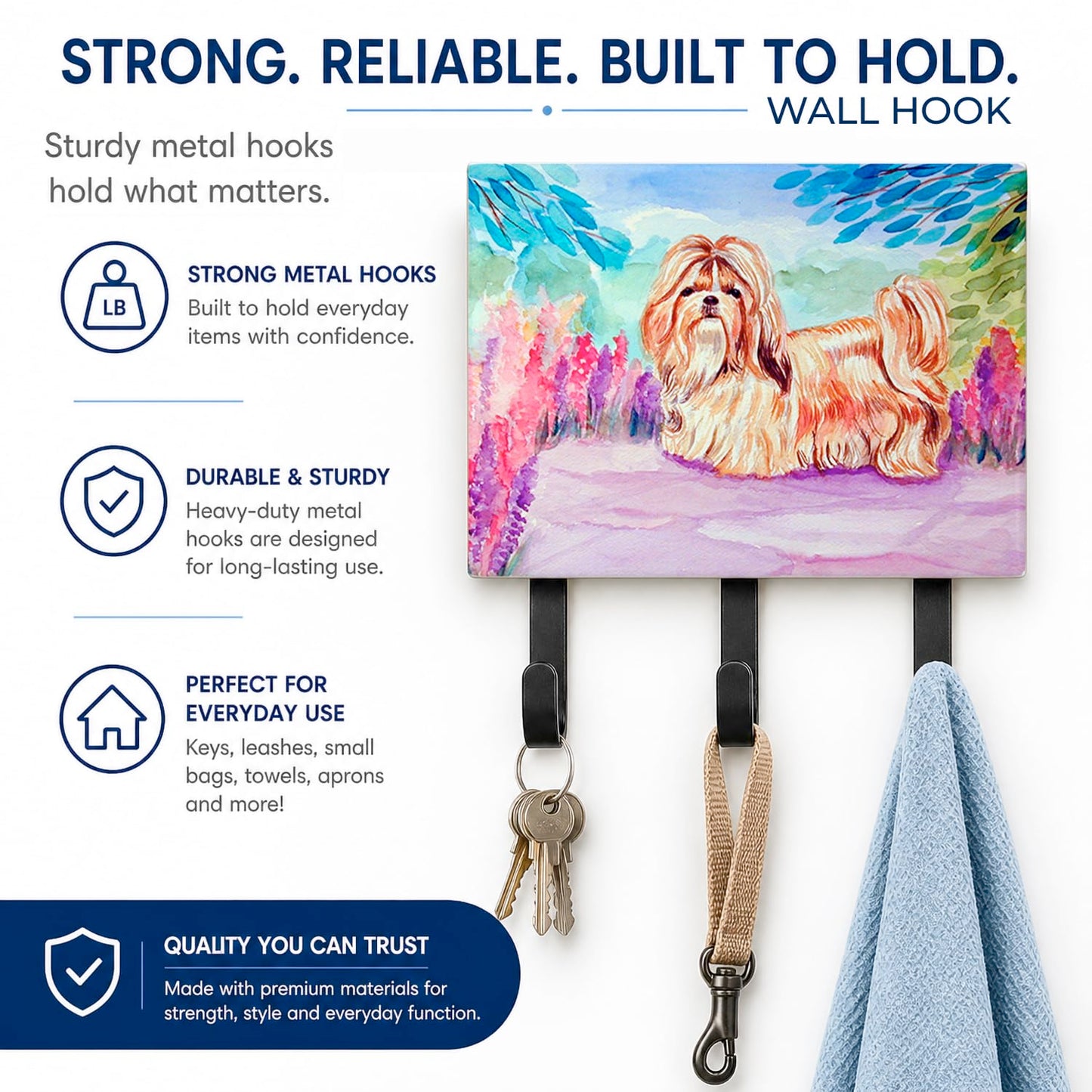 Caroline's Treasures 7136TH68 Shih Tzu Leash or Key Holder, Wall Hooks, Key Hooks Holder, Coat Rack