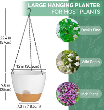 ZMTECH 12 Inch Hanging Planters for Indoor Outdoor Plants, 1 Pack Self Watering Hanging Plant Pots