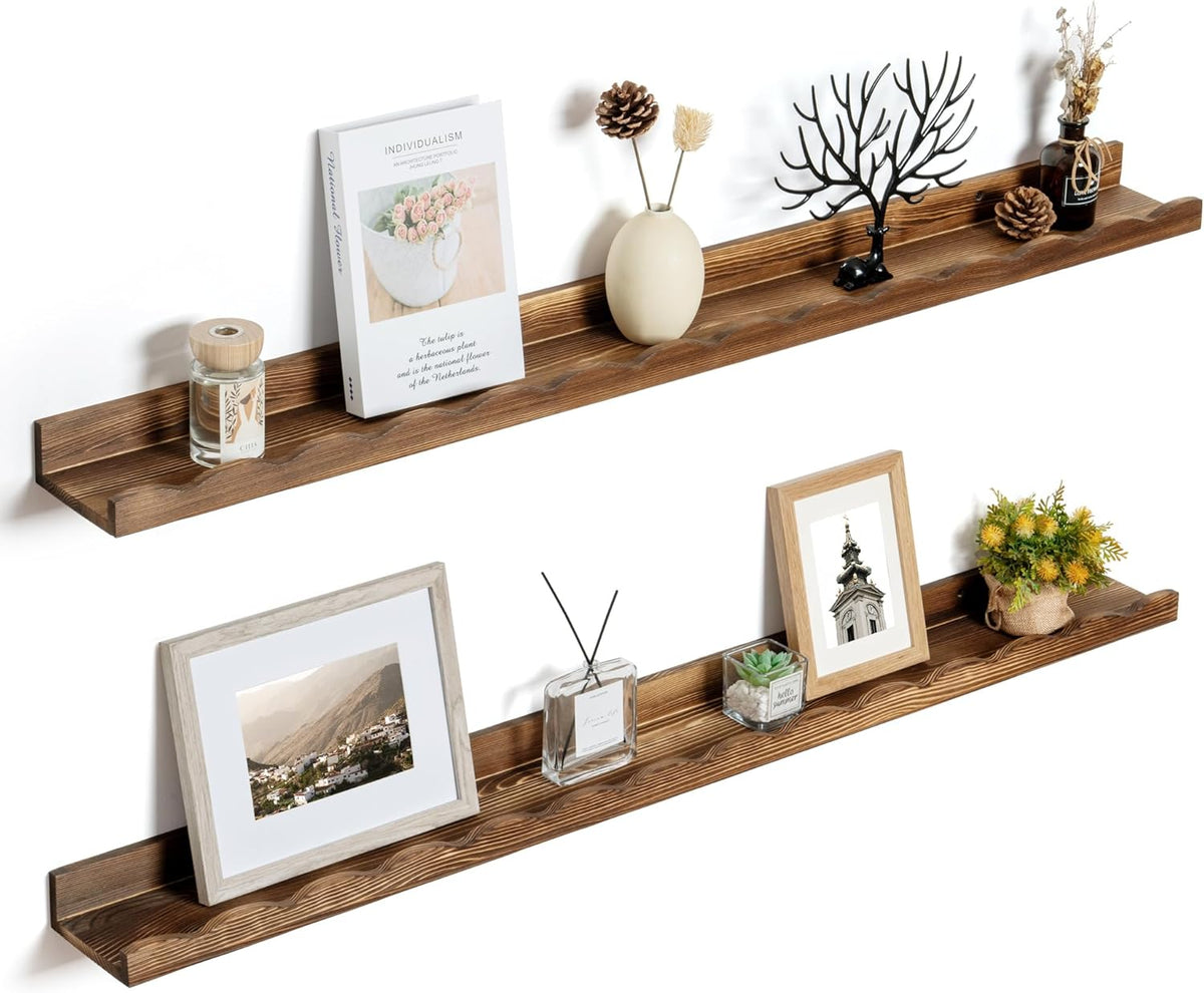 Fun Memories Picture Ledge Shelf for Wall, 48 inch Pine Wood Nursery Book Shelves Set of 2- Wall