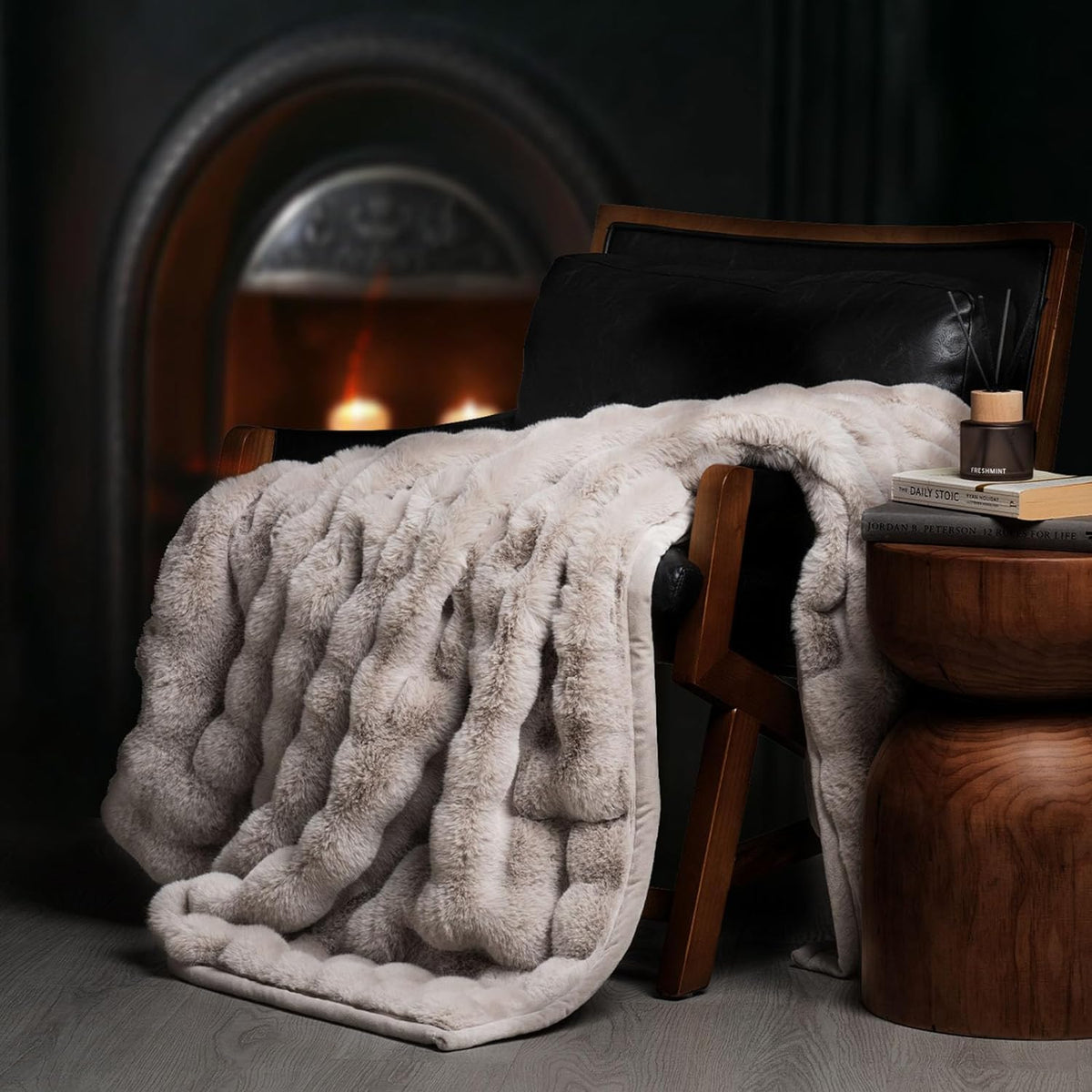 EVERGRACE Ultra Soft Luxury Fluffy Ridgeline Faux Rabbit Fur Throw Blanket, Thick Warm Bubble Throw