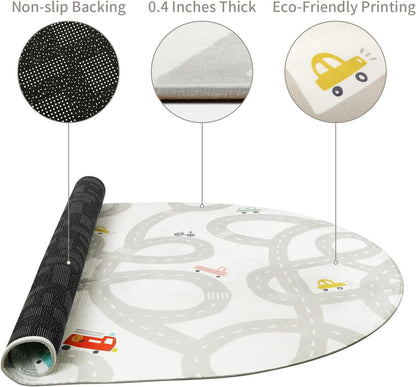 STARUIA Grey Kids Rug for Playroom, 5'x7' Washable Road Rug for Kids Bedroom, Non-Slip Car Rugs for