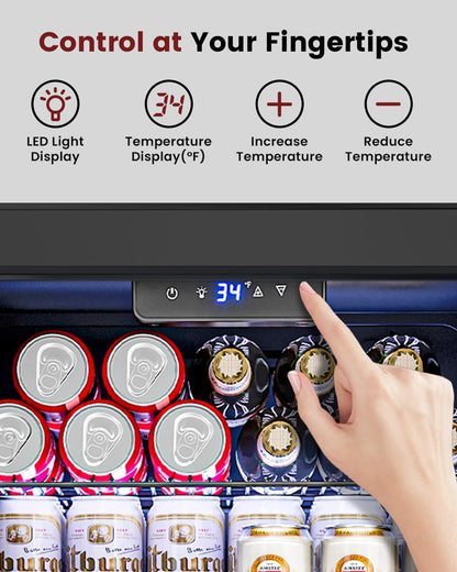 Wine Cooler Refrigerator - 26 Bottle 126 Can Mini Wine Fridge with Glass Door for Beer Soda Water
