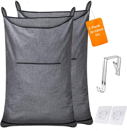 XL Hanging Hamper, Over The Door Hamper with Free Hanging Hooks, Space Saving Over Door Laundry Bag