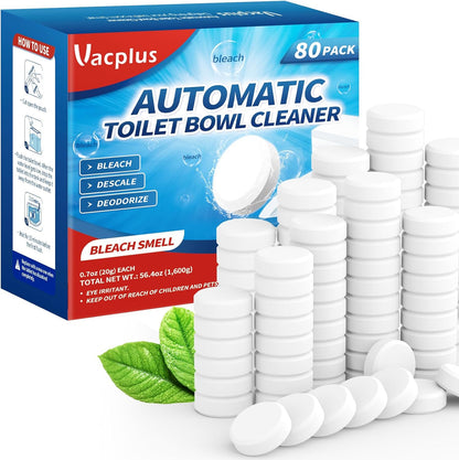 Vacplus Toilet Bowl Cleaner Tablets 80 PACK, Automatic Cleaners with Bleach, Slow-Releasing Toilet