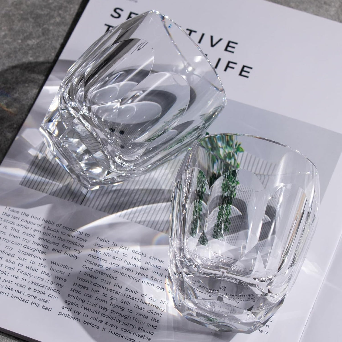 KAMMAK Crystal Whiskey Glasses Set of 2, Luxury 7.44oz Old Fashioned Glasses Stemless, Handcrafted