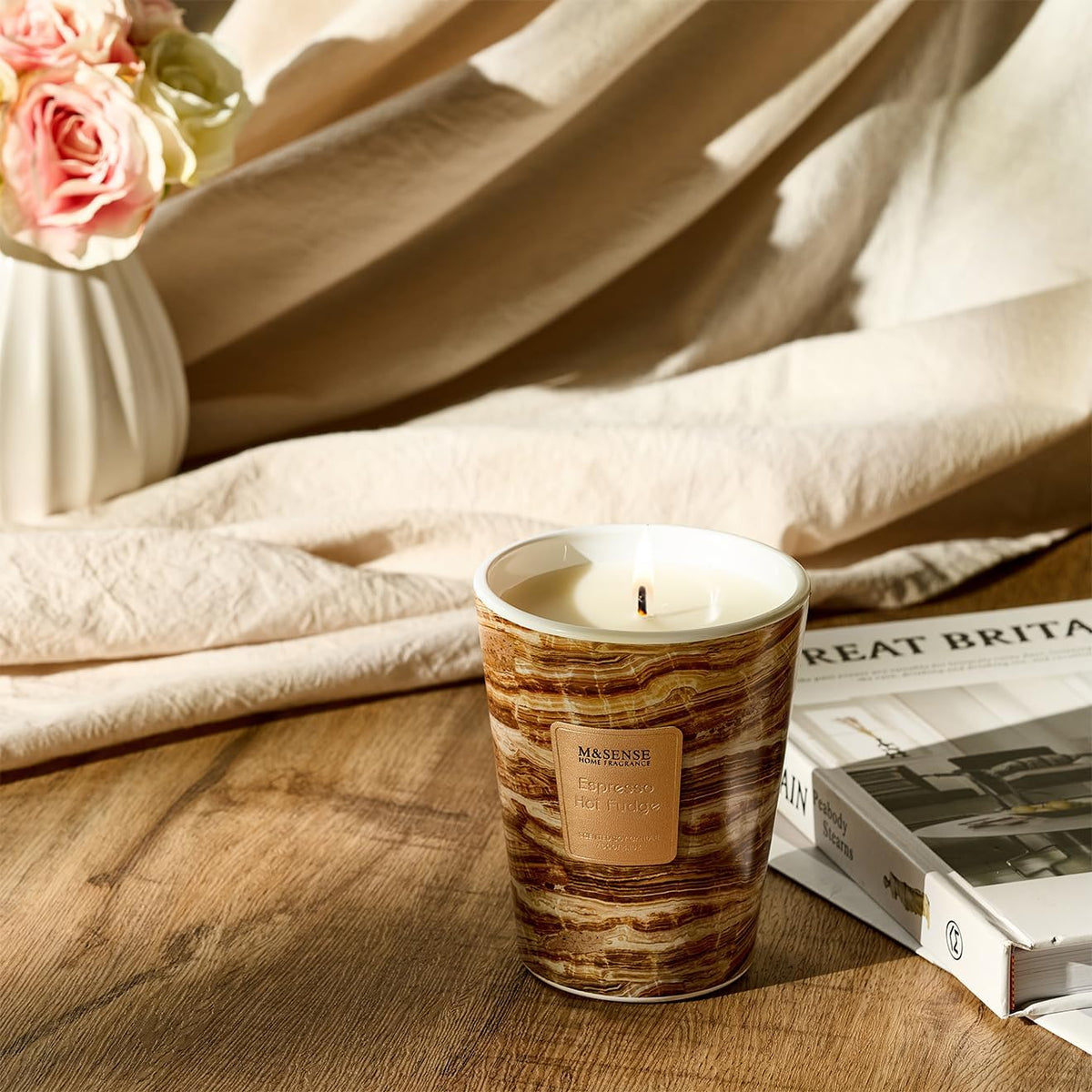 M&SENSE EspressHotFudge Scented Candles for Home, Lead-Free Wick Highly Scented Jar Candles, 14.1