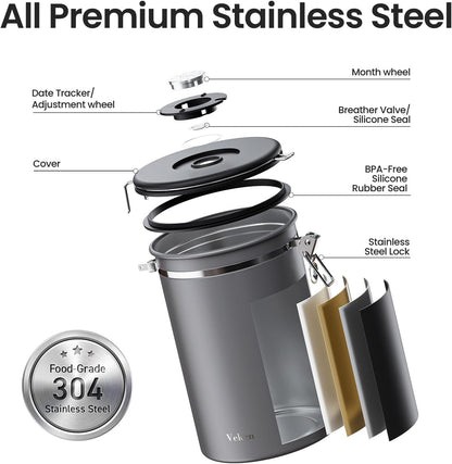 Veken Coffee Canister, 39OZ Large, Airtight Stainless Steel Food Storage Container for 2.2lbs