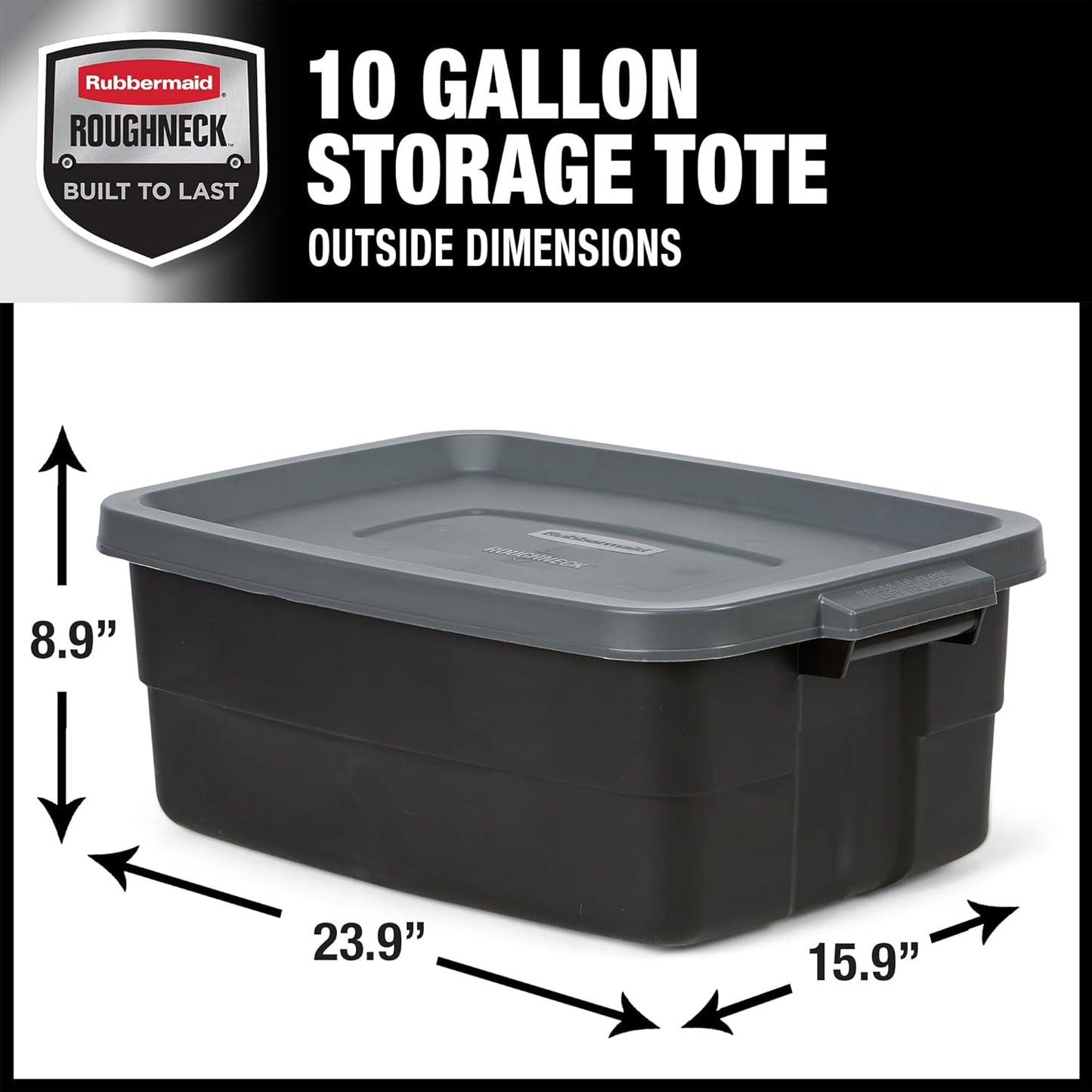 Rubbermaid Roughneck Tote 10 Gal, 6 Pack, Made in USA, Black & Gray, Rugged Plastic Stackable