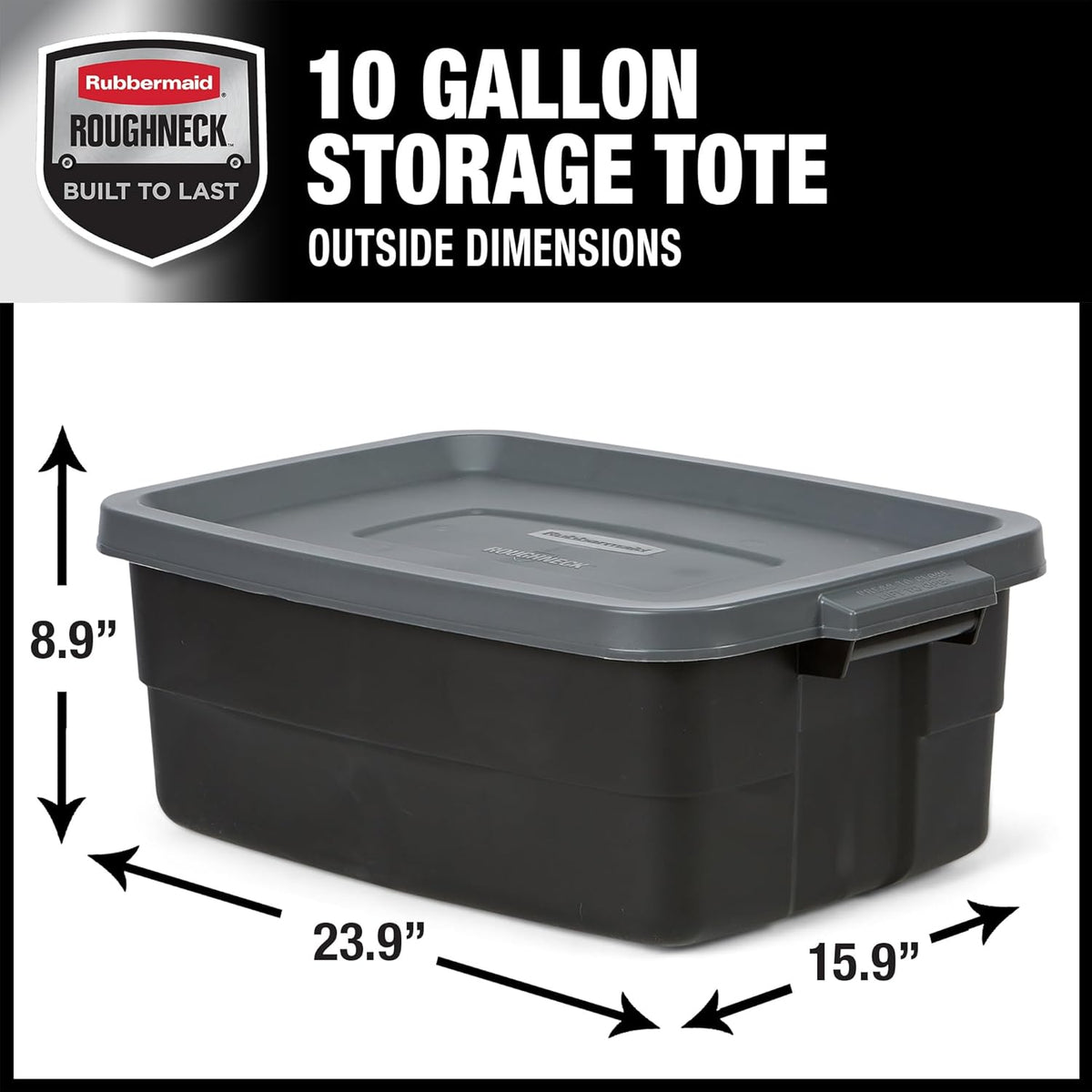 Rubbermaid Roughneck Tote 10 Gal, 6 Pack, Made in USA, Black & Gray, Rugged Plastic Stackable