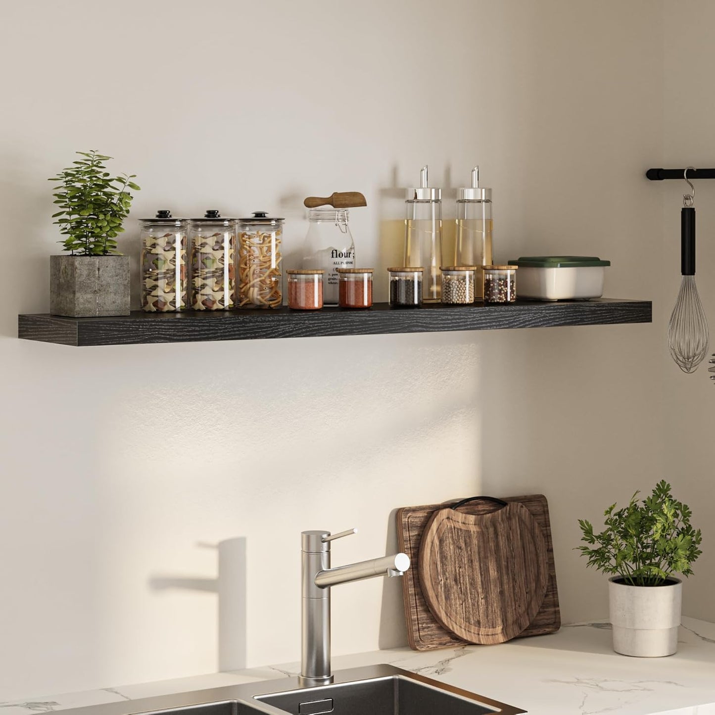 Floating Shelves for Wall, 55"W x 9.3"D x 1.5"H, Long Wooden Wall Mounted Display Shelves with