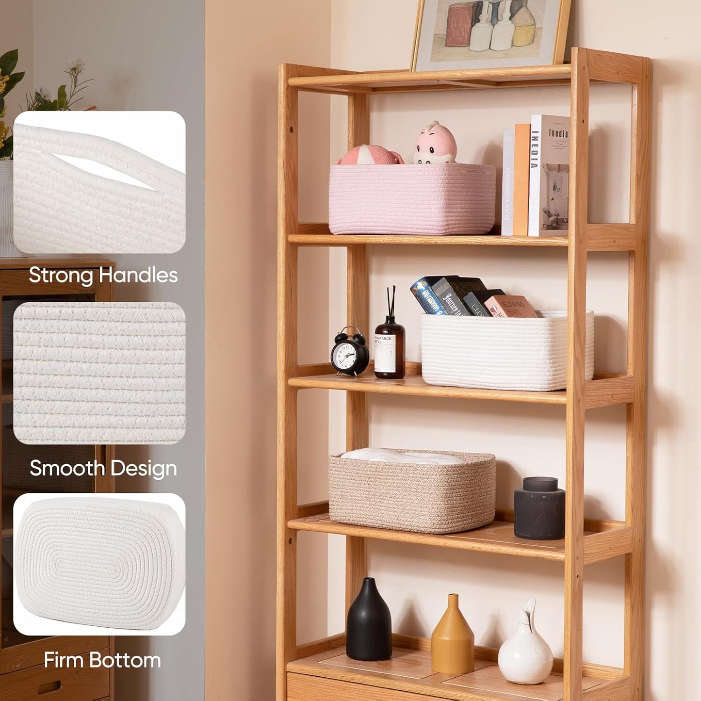 OIAHOMY 4 Pack 14.17*11.02*6.3IN Storage Baskets for Organizing Shelves, Woven Rope Baskets for