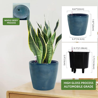 Dexceder 9x8 Inches Self Watering Planter Indoor Outdoor, Inner Pot Design, Thickened Table Flower