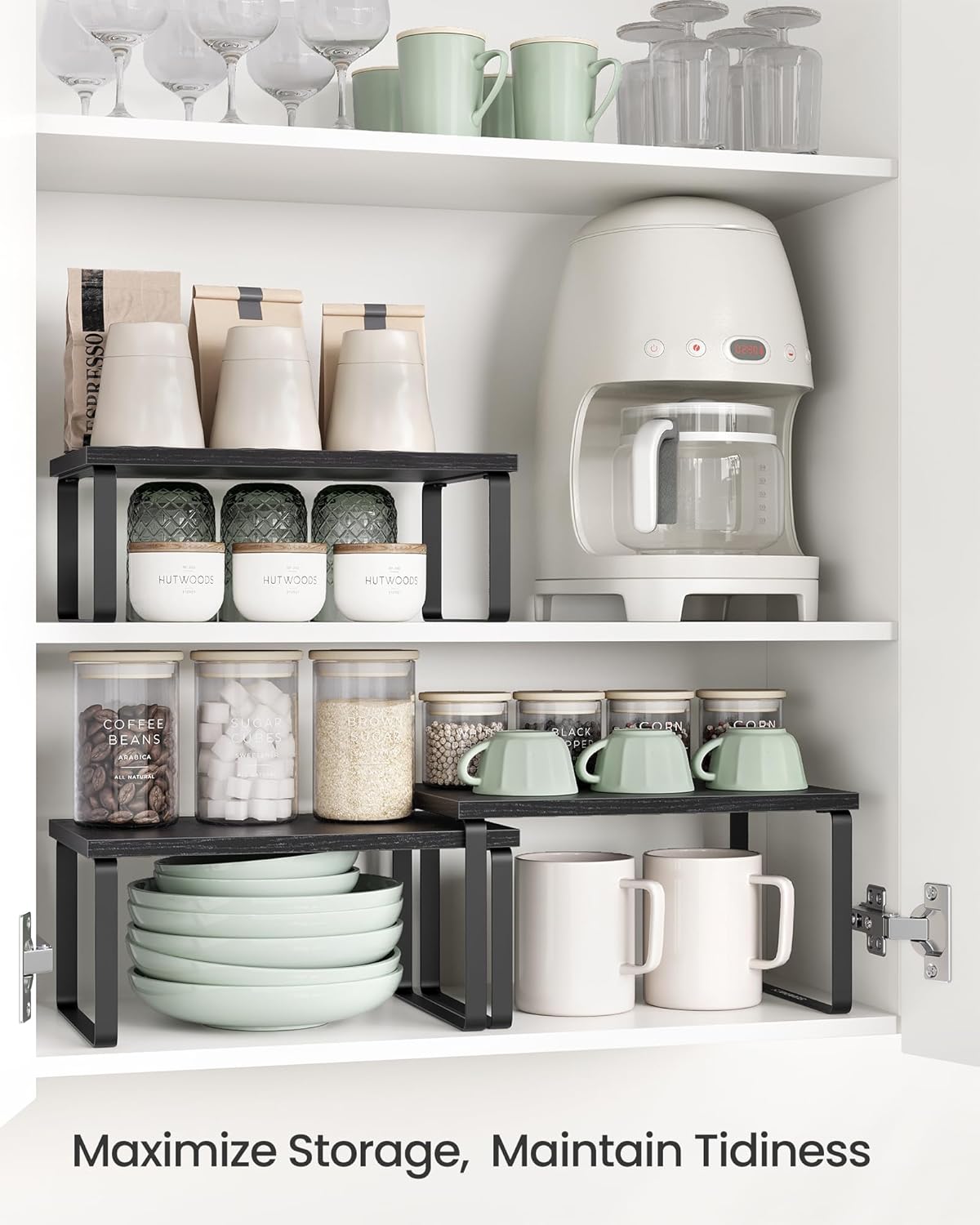 SONGMICS Cabinet Organizer Shelf, Set of 3 Kitchen Counter Shelves, Kitchen Storage, Spice Rack