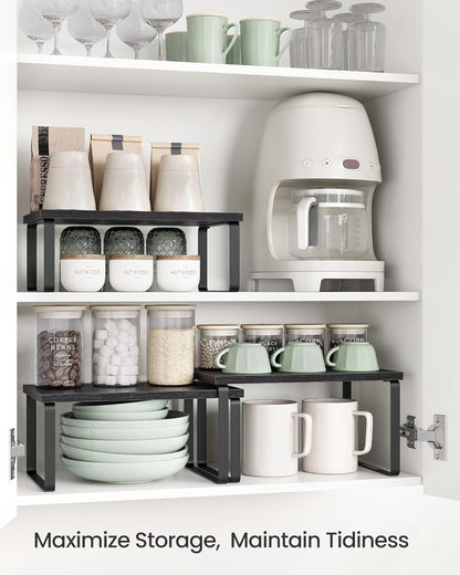 SONGMICS Cabinet Organizer Shelf, Set of 3 Kitchen Counter Shelves, Kitchen Storage, Spice Rack
