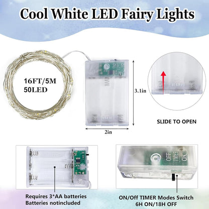 4-Pack Fairy Lights Battery Operated with Timer, Waterproof 16FT 50 LED String Lights Indoor