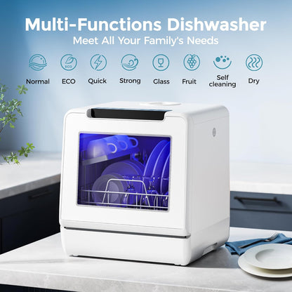 EUHOMY Portable Dishwasher Countertop Dishwashers, 8 Programs Mini Dishwasher, 5L Built-in Water