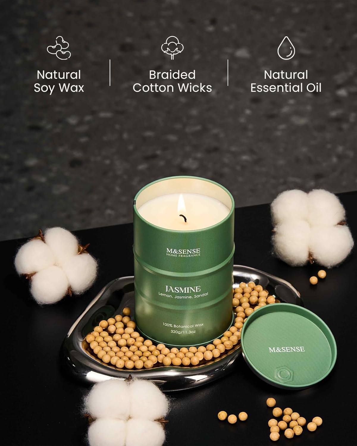 M&SENSE Jasmine Scented Candles Natural Non Toxic, Aromatherapy Candle for Stress Relief Meditation