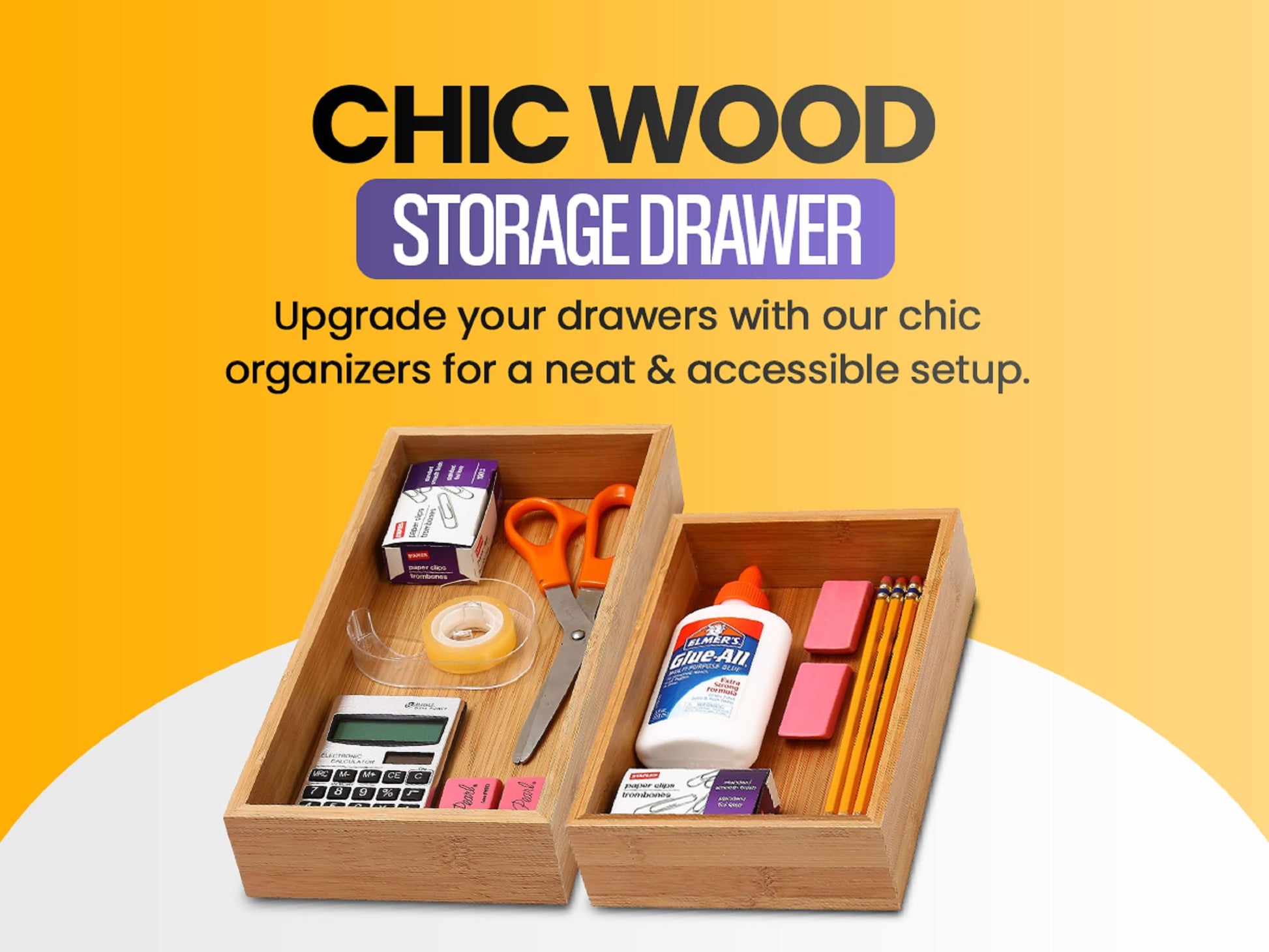 YBM Home Bamboo Drawer Organizer Box Multi-Use Storage for Junk Drawer, Office, Home, Kitchen