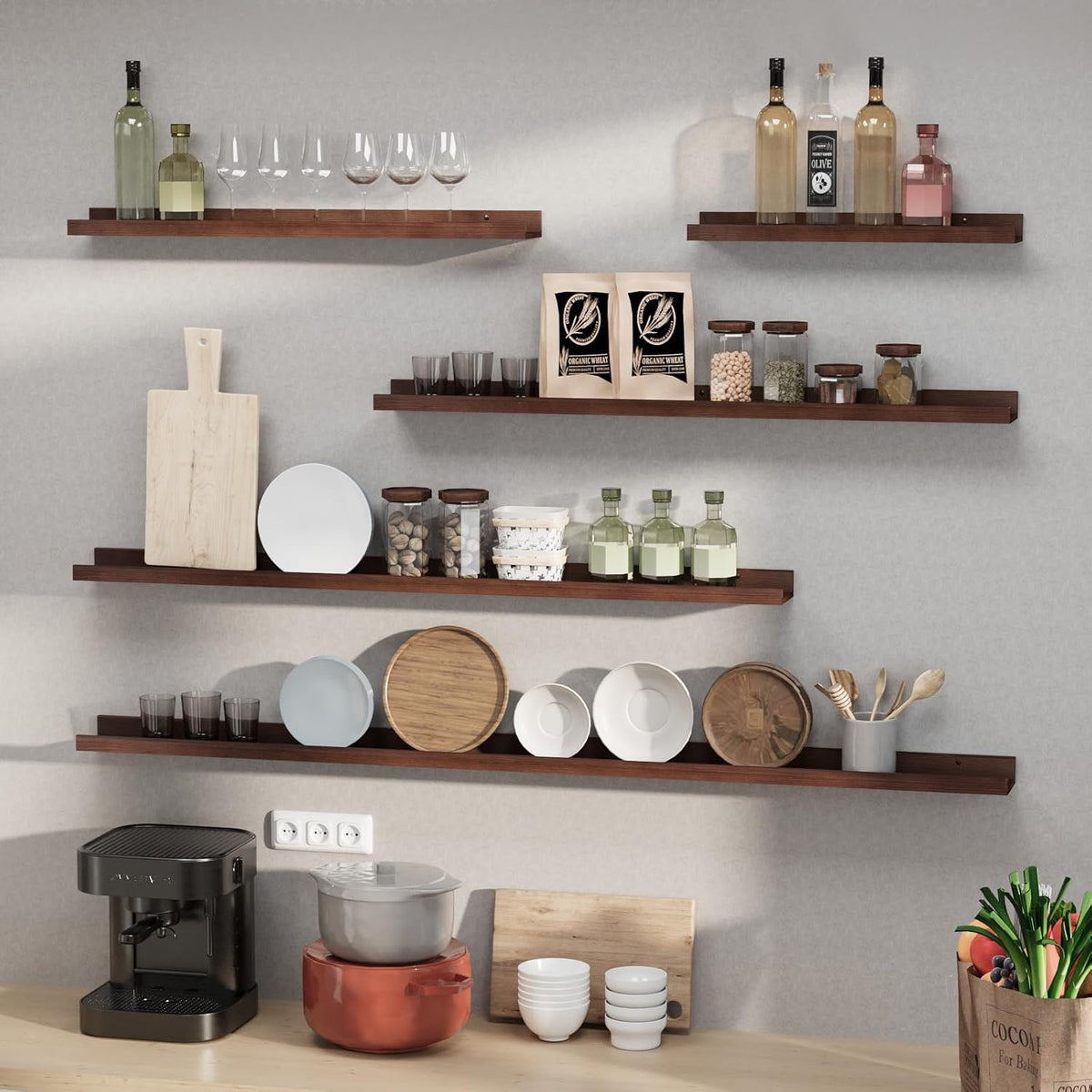 SAUMONIERES Picture Ledge Shelf Floating Book Shelves Set of 2 Wall Mounted Solid Wood for Bedroom
