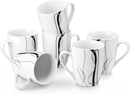 VEWEET Ceramic Coffee Mugs Set of 6, 11 OZ Coffee Cups Set with Handle, White Mugs Set Porcelain