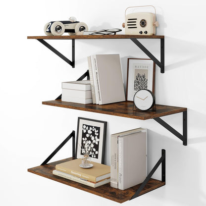Heimlove 24" W x 12" D Wall Shelves for Books, 12 Inch Deep Floating Shelves Set of 3, Wide