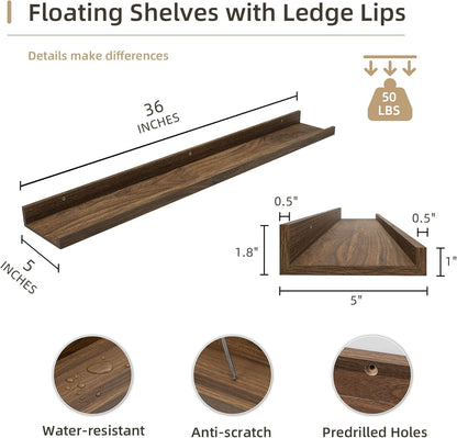 Picture Ledge Shelf, Wood Floating Shelves Set of 2, 36 inch Picture Ledge Shelves, Photo Ledge