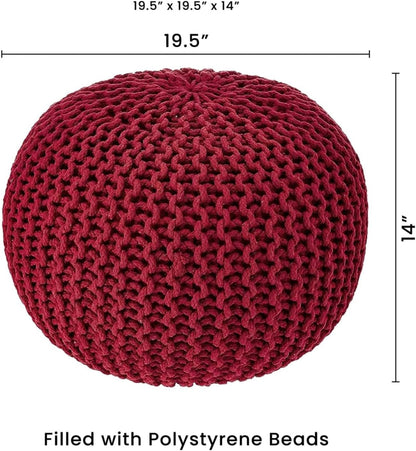 REDEARTH Round Pouf Ottoman - Hand Knitted Cable Boho Poof - Foot Stool Bean Bag - Home Décor