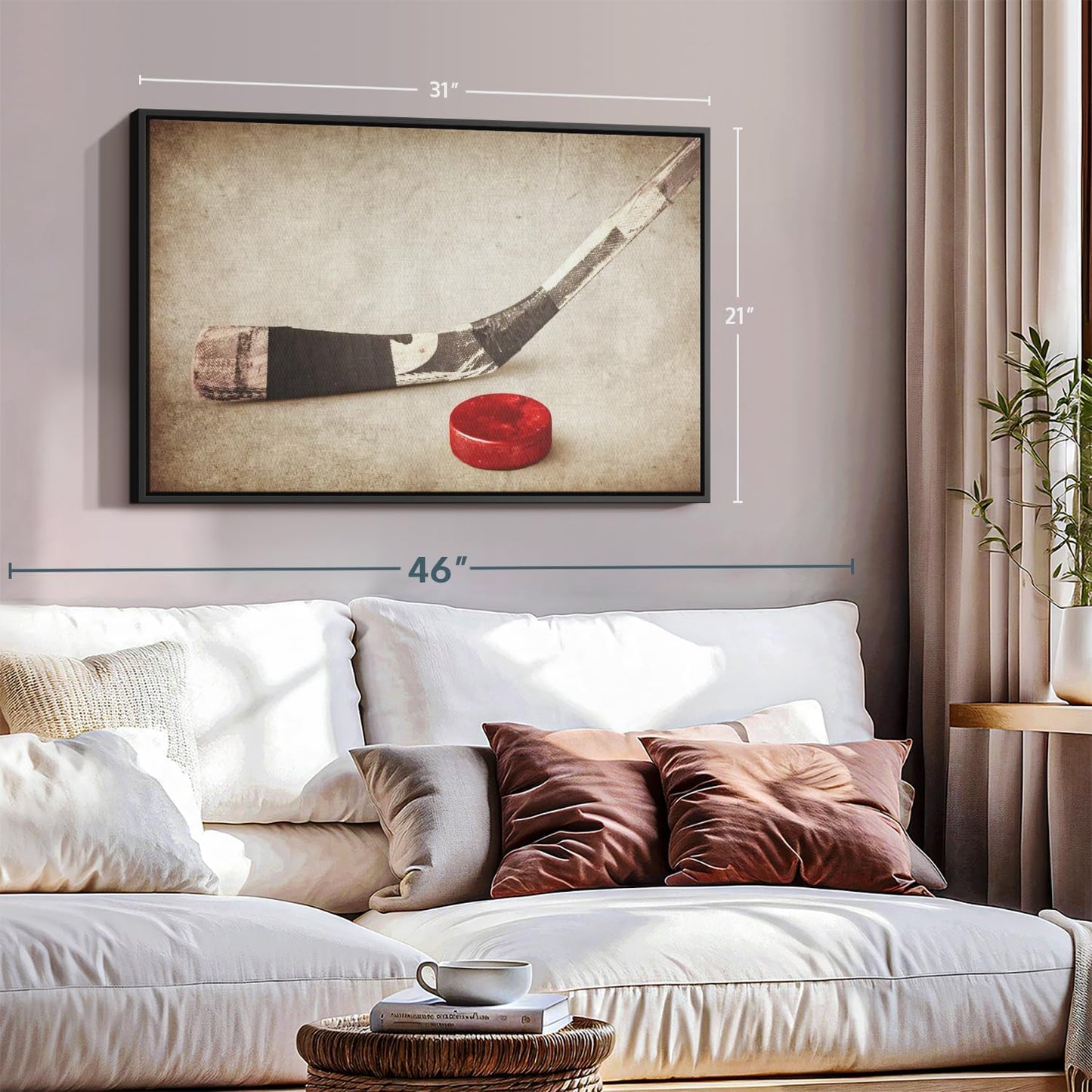 Elephant Stock Vintage Ice Hockey Wall Art - Horizontal Framed Canvas - 1-Piece Hallway Wall Decor