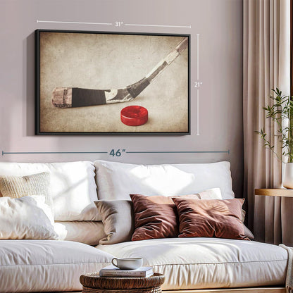 Elephant Stock Vintage Ice Hockey Wall Art - Horizontal Framed Canvas - 1-Piece Hallway Wall Decor