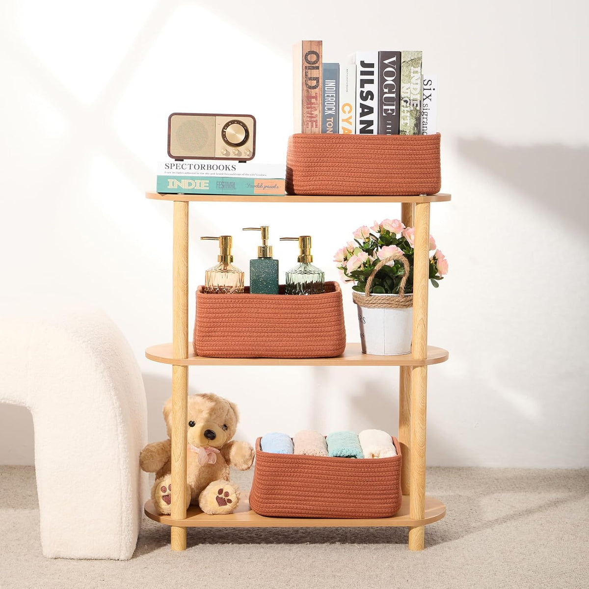 Small Storage Baskets for Organizing | Closet Organizer Bins | Shelf Toy Basket | Woven Rope