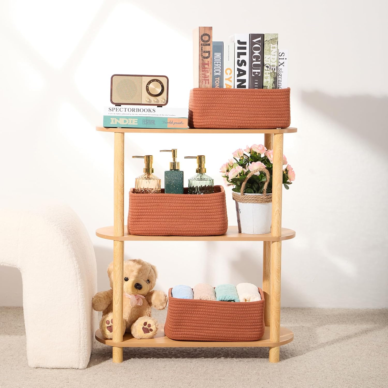 Small Storage Baskets for Organizing | Closet Organizer Bins | Shelf Toy Basket | Woven Rope