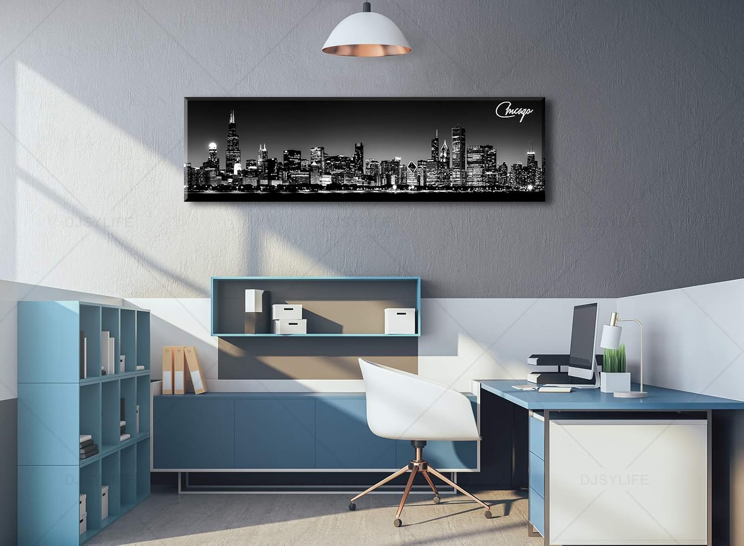 Office Wall Decor Black and White Wall Art Chicago Skyline Pictures for Living Room Modern Large